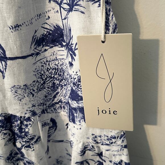 Joie Linen Midi Skirt Womens Medium White Blue Pull On Beachy Tropical Floral - Picture 5 of 10